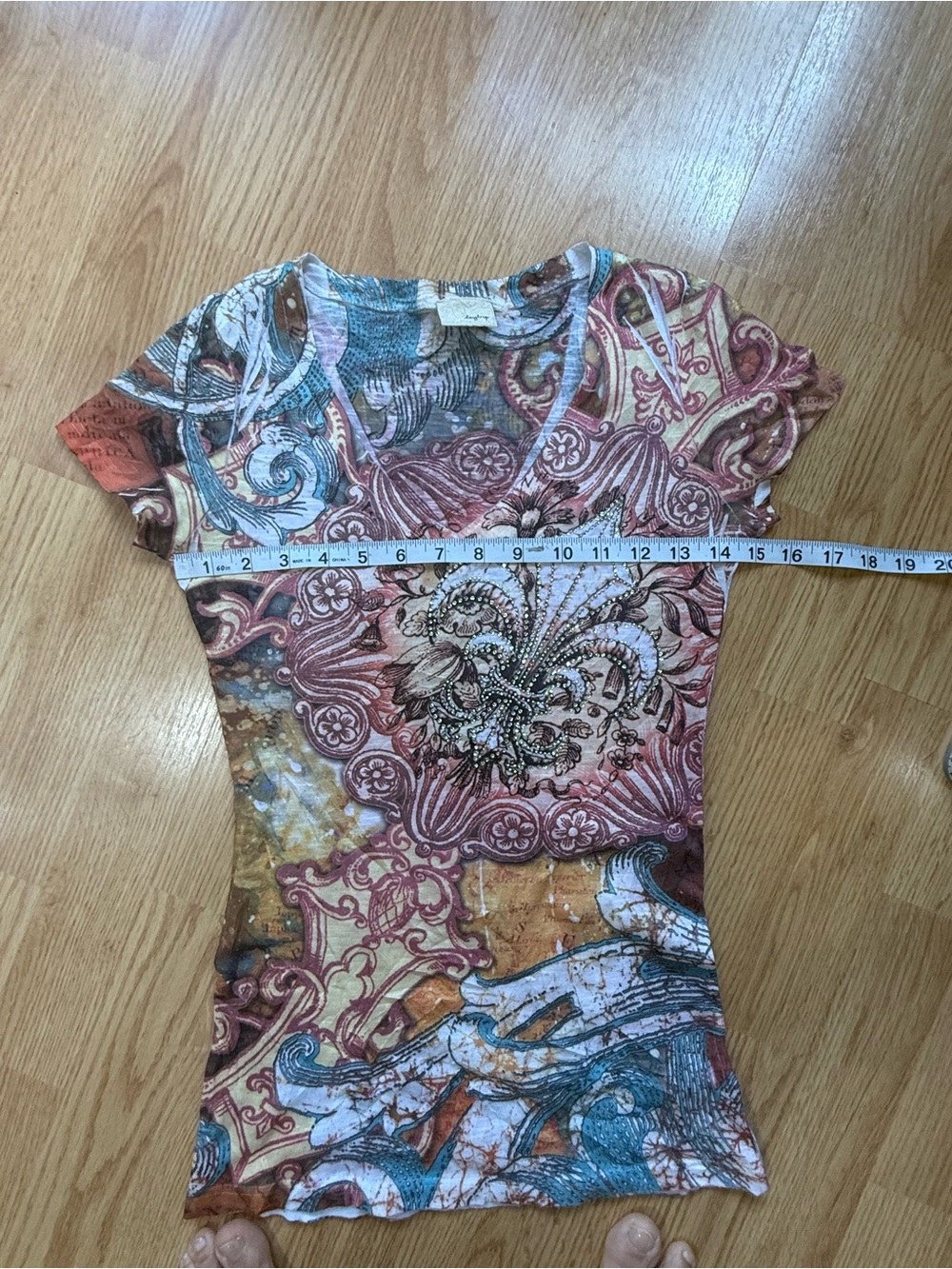 Daytrip Y2K Fleur de Lis Rhinestone Graphic Top S Made USA - Picture 6 of 7